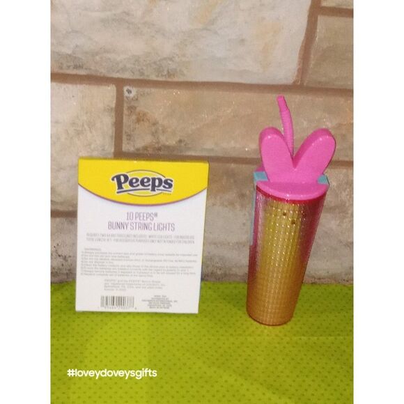 NWT Peeps Easter String Lights & Pink Tumbler Cold Cup - Picture 2 of 3